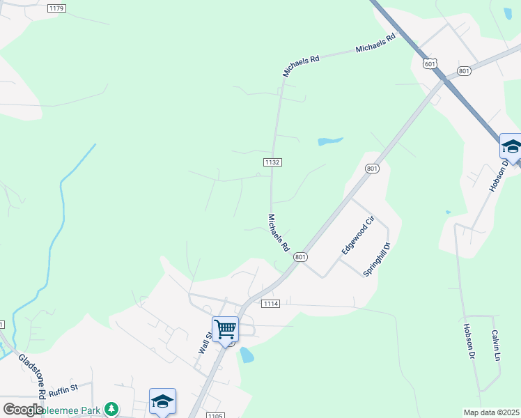 map of restaurants, bars, coffee shops, grocery stores, and more near Michaels Road in Davie County