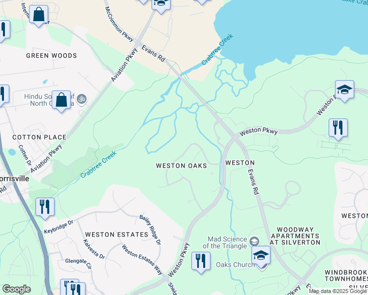 map of restaurants, bars, coffee shops, grocery stores, and more near 1038 Kennicott Avenue in Cary