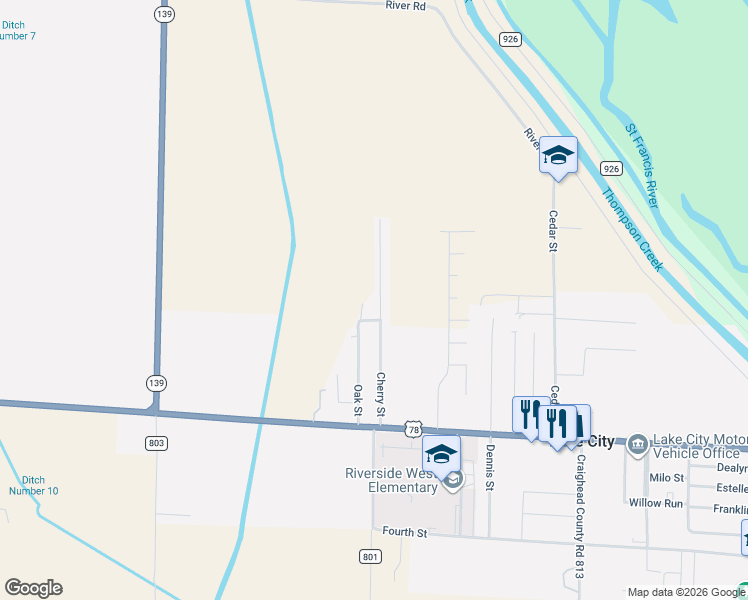 map of restaurants, bars, coffee shops, grocery stores, and more near 207 Cherry Street in Lake City