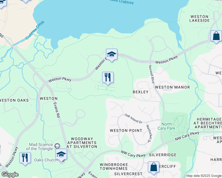 map of restaurants, bars, coffee shops, grocery stores, and more near 4000 Centregreen Way in Cary