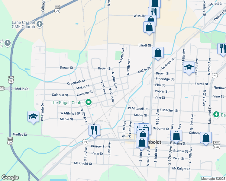 map of restaurants, bars, coffee shops, grocery stores, and more near 810 Calhoun Street in Humboldt