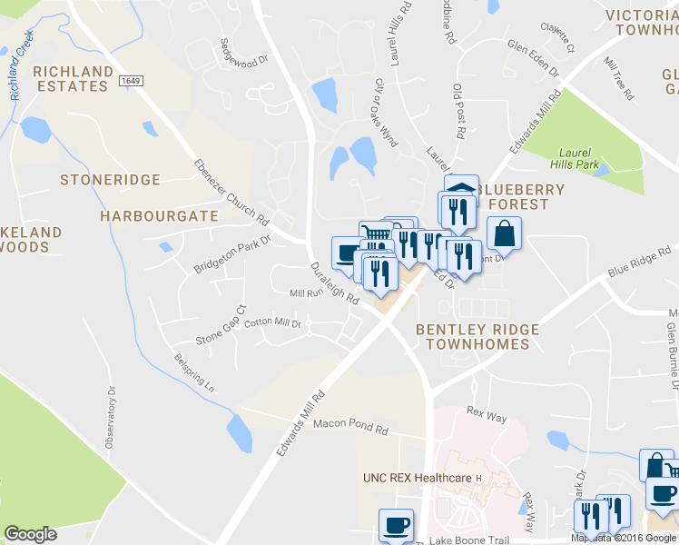 map of restaurants, bars, coffee shops, grocery stores, and more near 3109 Charles B Root Wynd in Raleigh