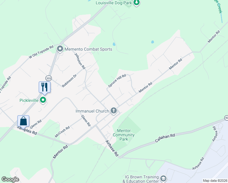 map of restaurants, bars, coffee shops, grocery stores, and more near 2829 Spruce Hill Road in Louisville