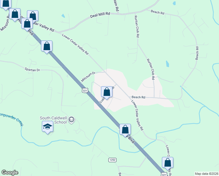 map of restaurants, bars, coffee shops, grocery stores, and more near 3260 Coble Dairy Road in Hudson