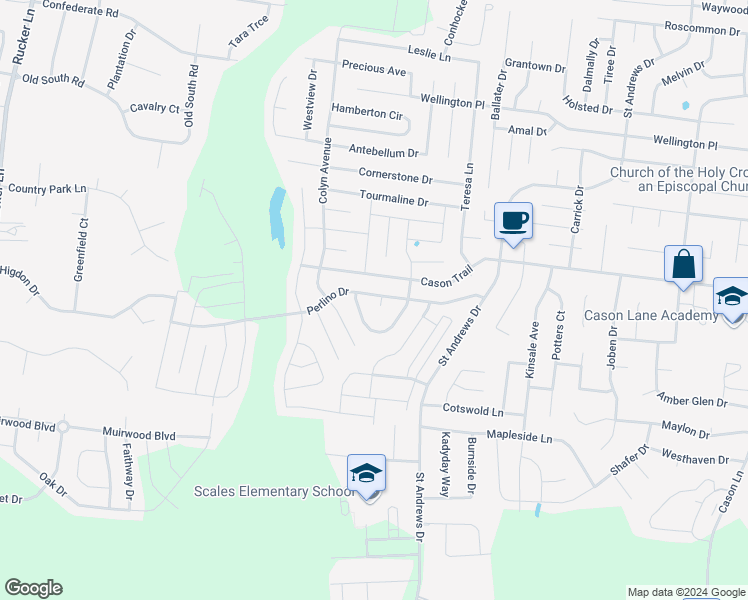 map of restaurants, bars, coffee shops, grocery stores, and more near 3319 Perlino Drive in Murfreesboro