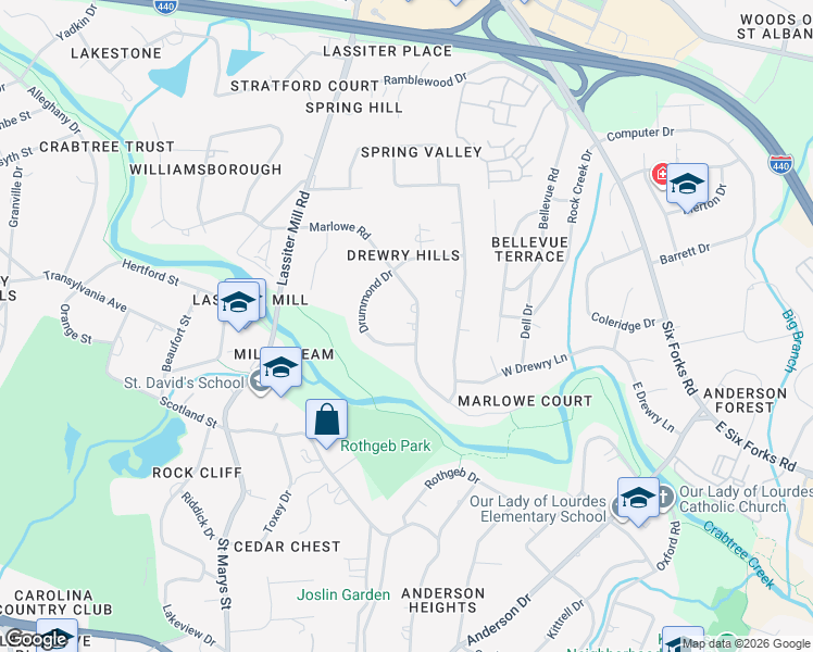 map of restaurants, bars, coffee shops, grocery stores, and more near 508 Marlowe Road in Raleigh
