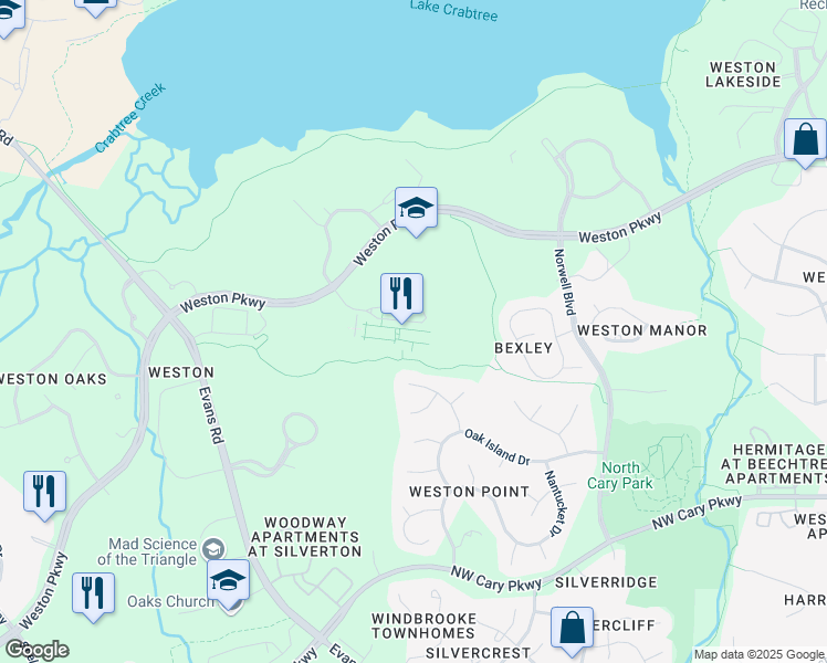 map of restaurants, bars, coffee shops, grocery stores, and more near 4000 Centregreen Way in Cary