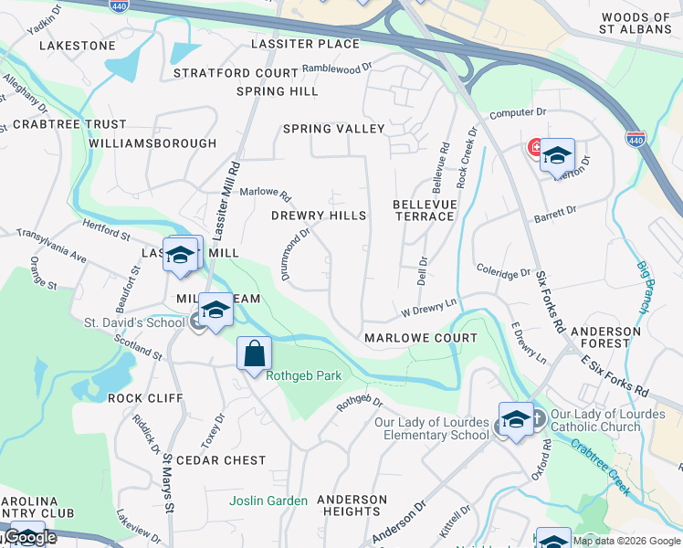 map of restaurants, bars, coffee shops, grocery stores, and more near 508 Marlowe Road in Raleigh