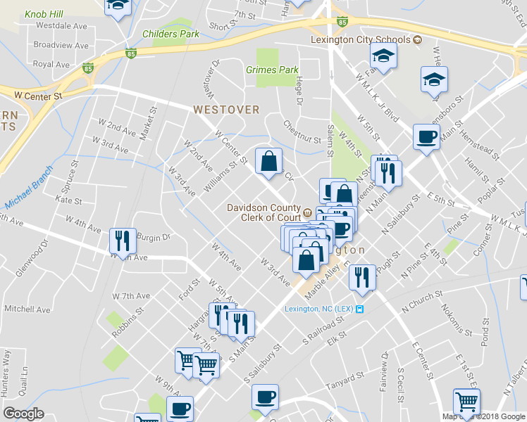 map of restaurants, bars, coffee shops, grocery stores, and more near 139 West 1st Avenue in Lexington