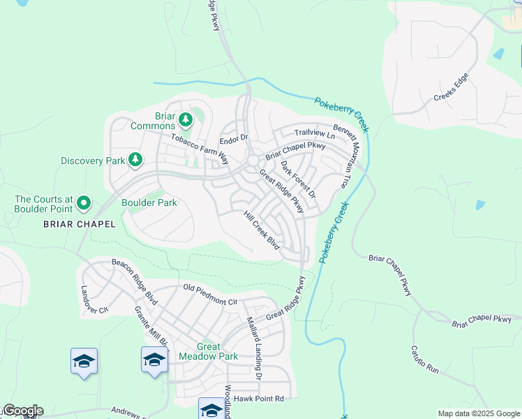 map of restaurants, bars, coffee shops, grocery stores, and more near 77 Fallenwood Lane in Chapel Hill
