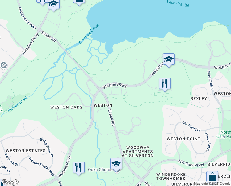map of restaurants, bars, coffee shops, grocery stores, and more near 2000 Elevate Circle in Cary