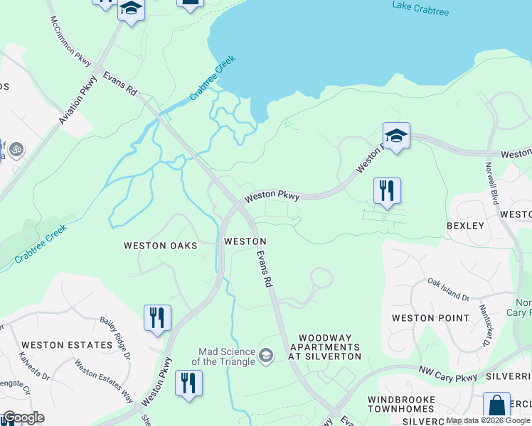 map of restaurants, bars, coffee shops, grocery stores, and more near 8326 Ovation Drive in Cary