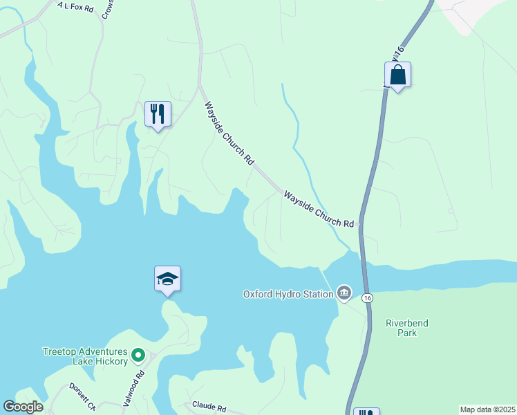 map of restaurants, bars, coffee shops, grocery stores, and more near Bakers Cove Road in Alexander County