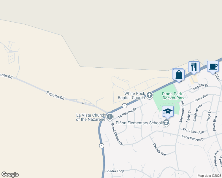 map of restaurants, bars, coffee shops, grocery stores, and more near 72 Cadena Loop in White Rock