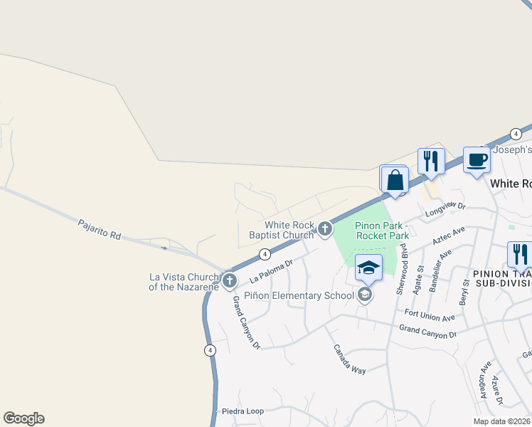 map of restaurants, bars, coffee shops, grocery stores, and more near 91 Cadena Loop in White Rock