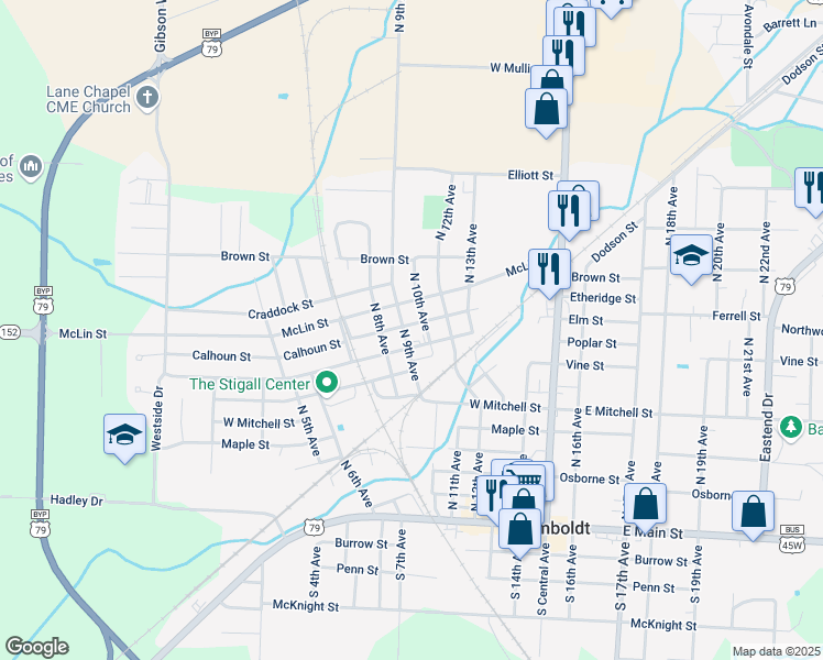 map of restaurants, bars, coffee shops, grocery stores, and more near 810 Calhoun Street in Humboldt