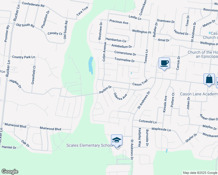 map of restaurants, bars, coffee shops, grocery stores, and more near 3411 Perlino Drive in Murfreesboro