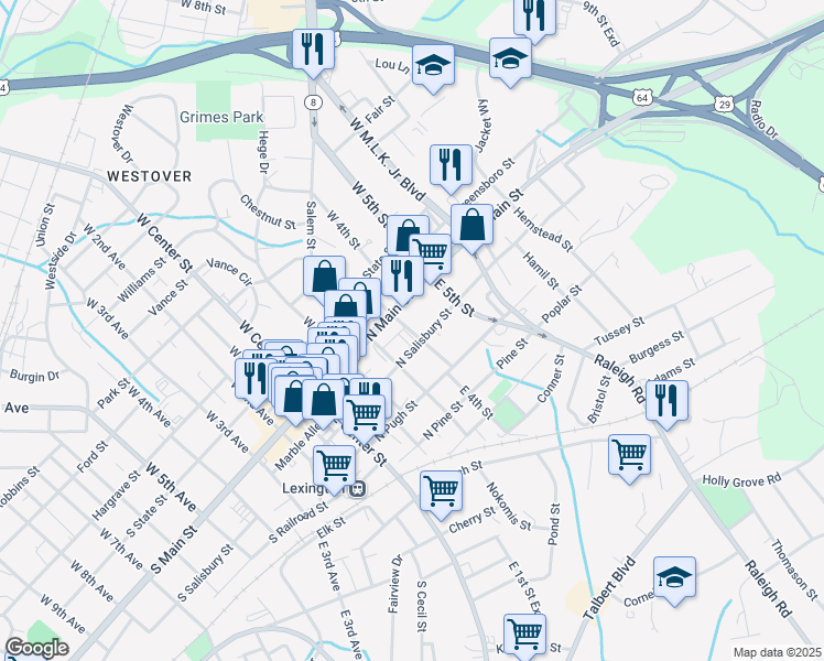map of restaurants, bars, coffee shops, grocery stores, and more near 9 East 4th Street in Lexington