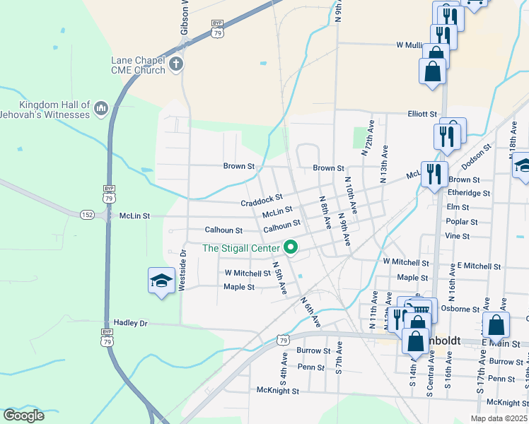 map of restaurants, bars, coffee shops, grocery stores, and more near 517 McLin Street in Humboldt