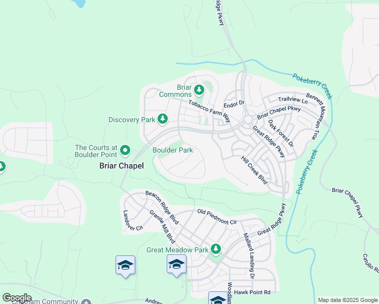 map of restaurants, bars, coffee shops, grocery stores, and more near 38 Heatherwood Drive in Chapel Hill