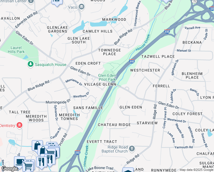 map of restaurants, bars, coffee shops, grocery stores, and more near 1509 Village Glenn Drive in Raleigh