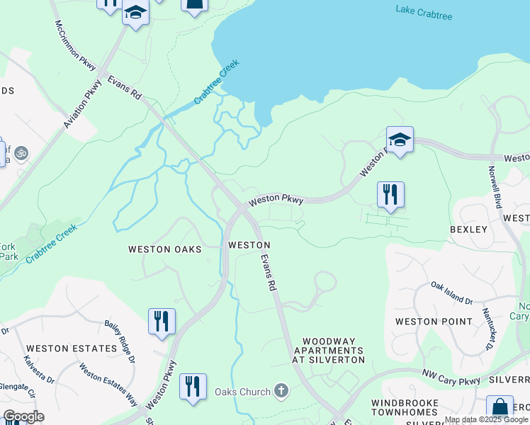 map of restaurants, bars, coffee shops, grocery stores, and more near 6000 Elevate Circle in Cary