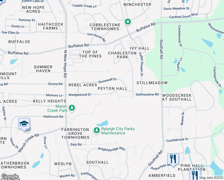 map of restaurants, bars, coffee shops, grocery stores, and more near 4507 Wedgewood Drive in Raleigh