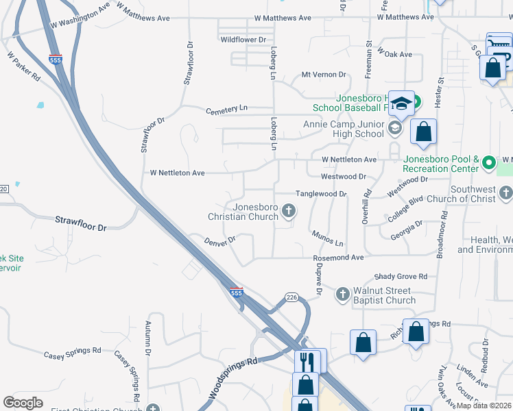 map of restaurants, bars, coffee shops, grocery stores, and more near 1698 Kyle Cove in Jonesboro