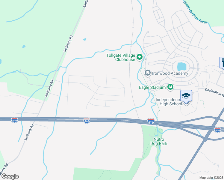 map of restaurants, bars, coffee shops, grocery stores, and more near 1824 Sedberry Road in Franklin