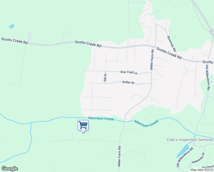map of restaurants, bars, coffee shops, grocery stores, and more near 195 Antler Drive in Statesville