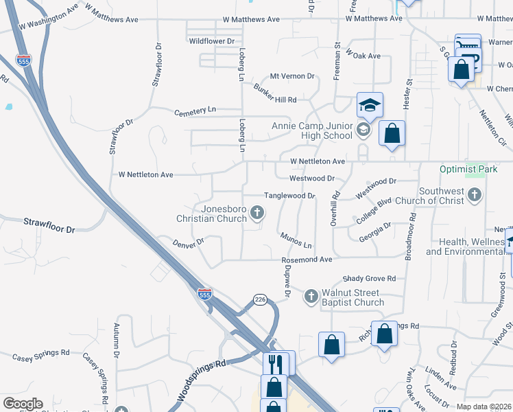 map of restaurants, bars, coffee shops, grocery stores, and more near 2013 Emerald Cove in Jonesboro