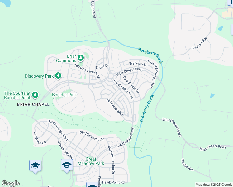 map of restaurants, bars, coffee shops, grocery stores, and more near 77 Fallenwood Lane in Chapel Hill