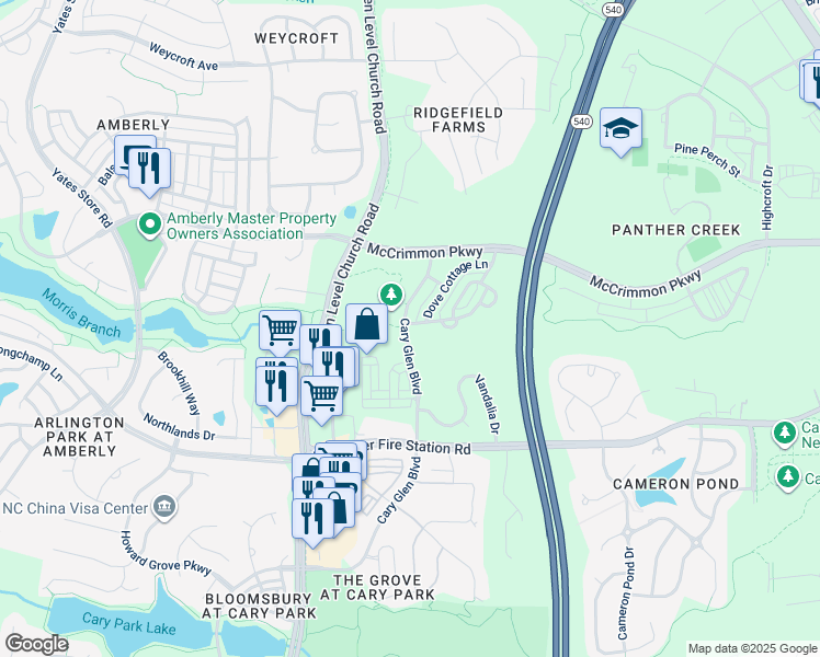 map of restaurants, bars, coffee shops, grocery stores, and more near 1000 Summerhouse Road in Cary