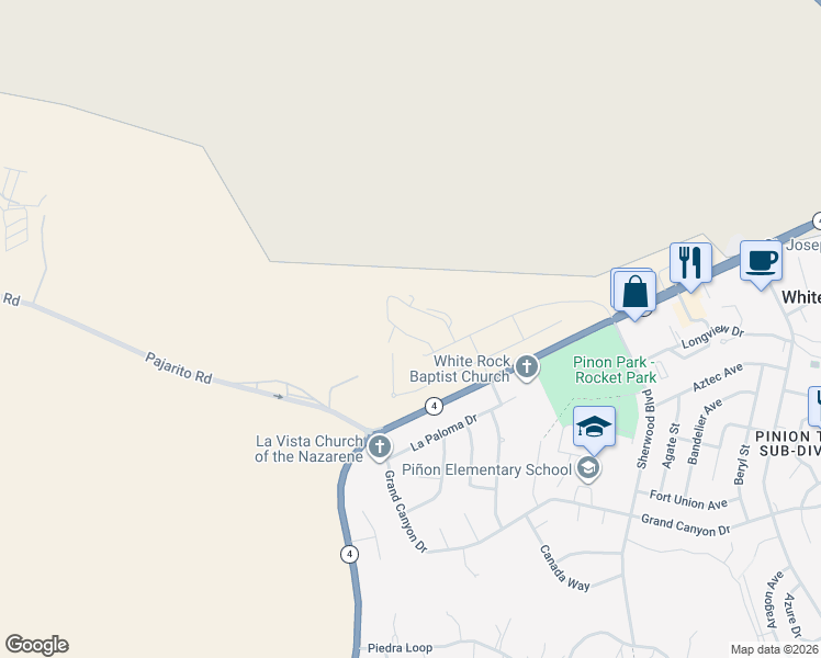 map of restaurants, bars, coffee shops, grocery stores, and more near 91 Cadena Loop in White Rock