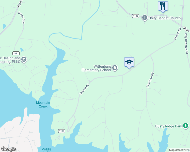 map of restaurants, bars, coffee shops, grocery stores, and more near 7594 Church Road in Township of Taylorsville