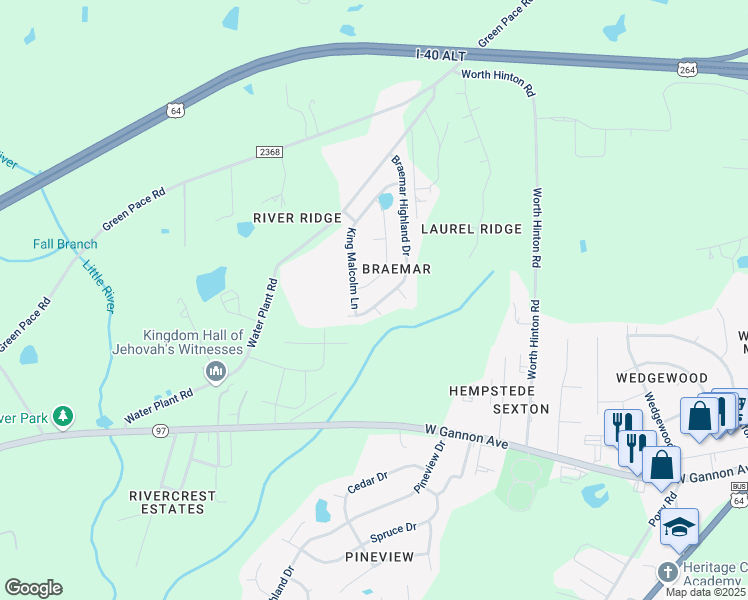 map of restaurants, bars, coffee shops, grocery stores, and more near 1248 Braemar Highland Drive in Zebulon