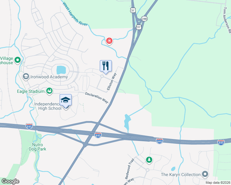 map of restaurants, bars, coffee shops, grocery stores, and more near 6359 Columbia Pike in Franklin