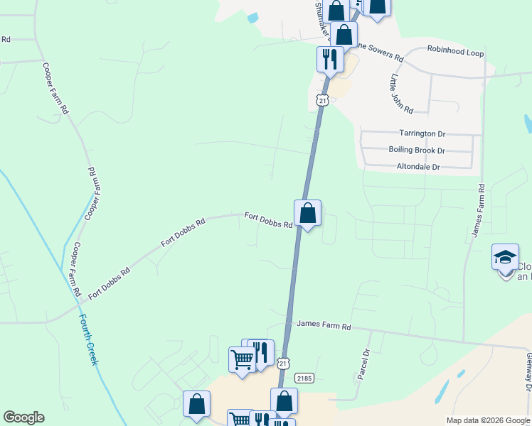 map of restaurants, bars, coffee shops, grocery stores, and more near 105 Nicholson Way Road in Statesville
