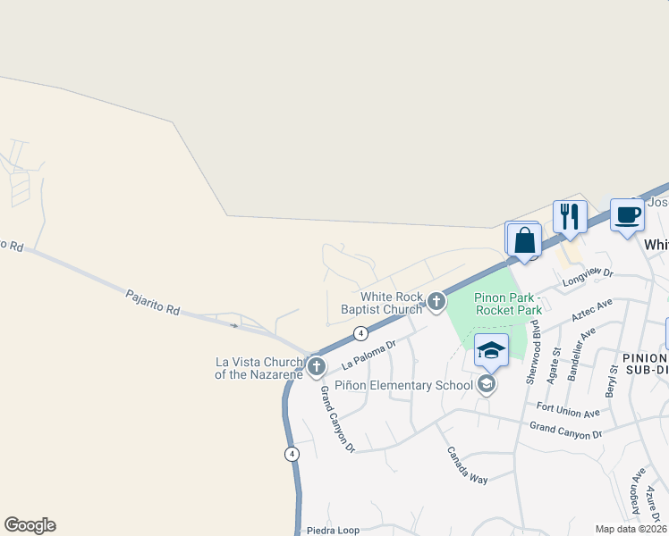 map of restaurants, bars, coffee shops, grocery stores, and more near 72 Cadena Loop in White Rock