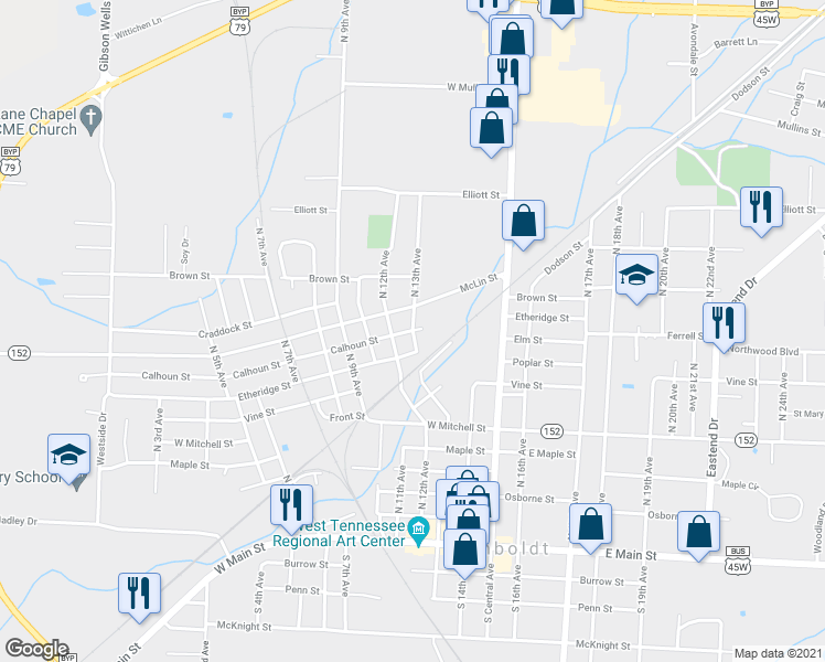map of restaurants, bars, coffee shops, grocery stores, and more near 901 North 13th Avenue in Humboldt
