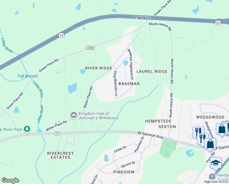 map of restaurants, bars, coffee shops, grocery stores, and more near 2404 King Malcolm Lane in Zebulon