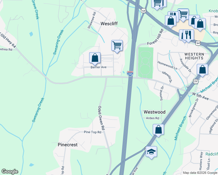 map of restaurants, bars, coffee shops, grocery stores, and more near 1537 West 5th Avenue in Lexington