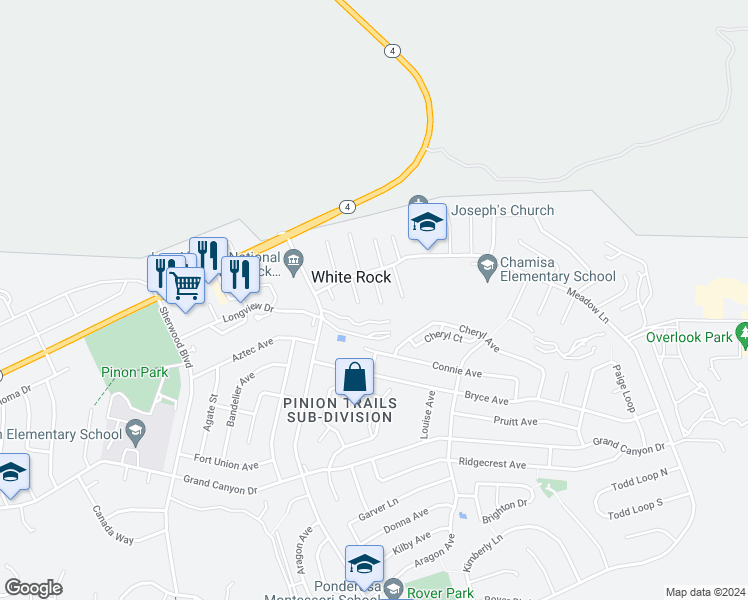 map of restaurants, bars, coffee shops, grocery stores, and more near 85 Ensenada Dr in Los Alamos