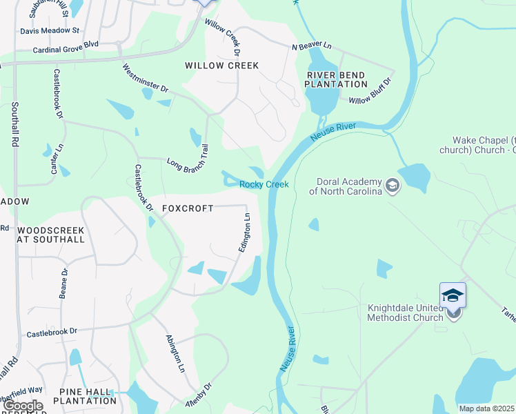 map of restaurants, bars, coffee shops, grocery stores, and more near 5401 Edington Lane in Raleigh