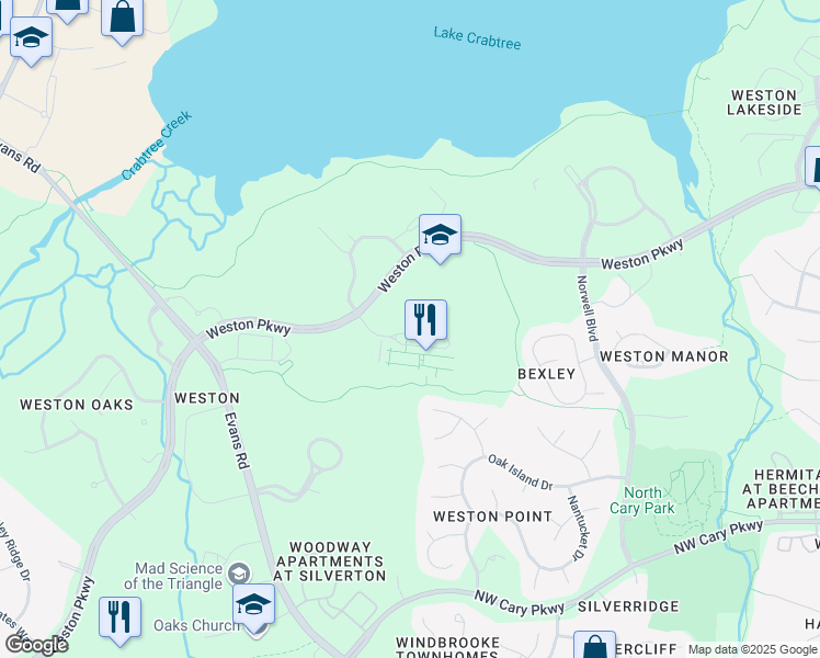 map of restaurants, bars, coffee shops, grocery stores, and more near 1000 Centregreen Way in Cary