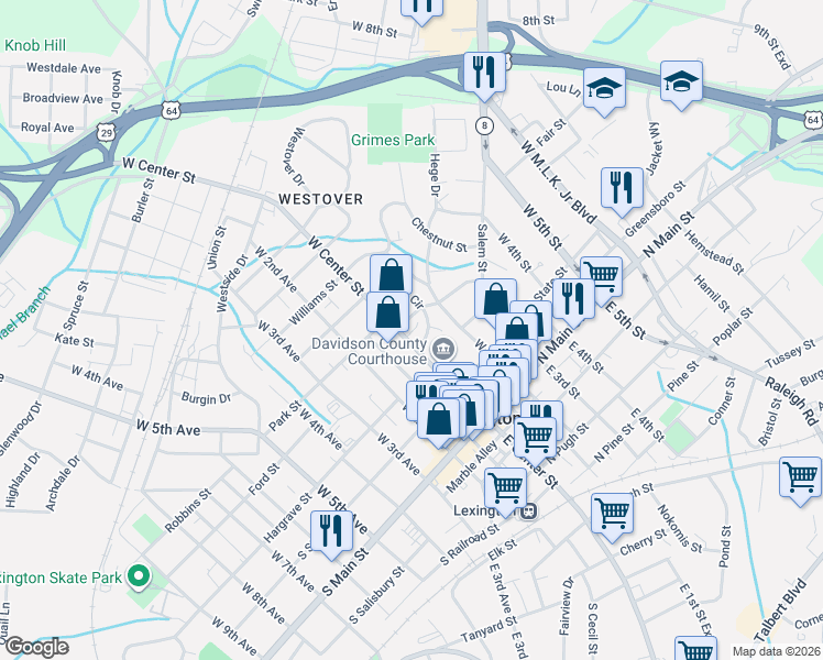 map of restaurants, bars, coffee shops, grocery stores, and more near 23 Vance Circle in Lexington