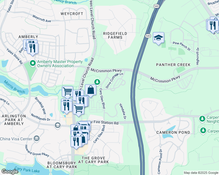 map of restaurants, bars, coffee shops, grocery stores, and more near 1035 Summerhouse Road in Cary