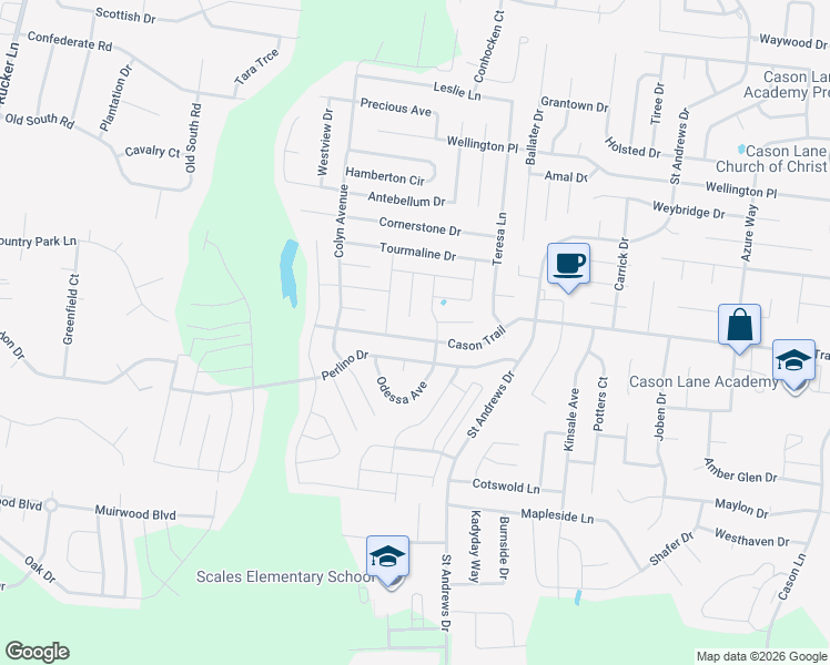 map of restaurants, bars, coffee shops, grocery stores, and more near 1719 Odessa Avenue in Murfreesboro