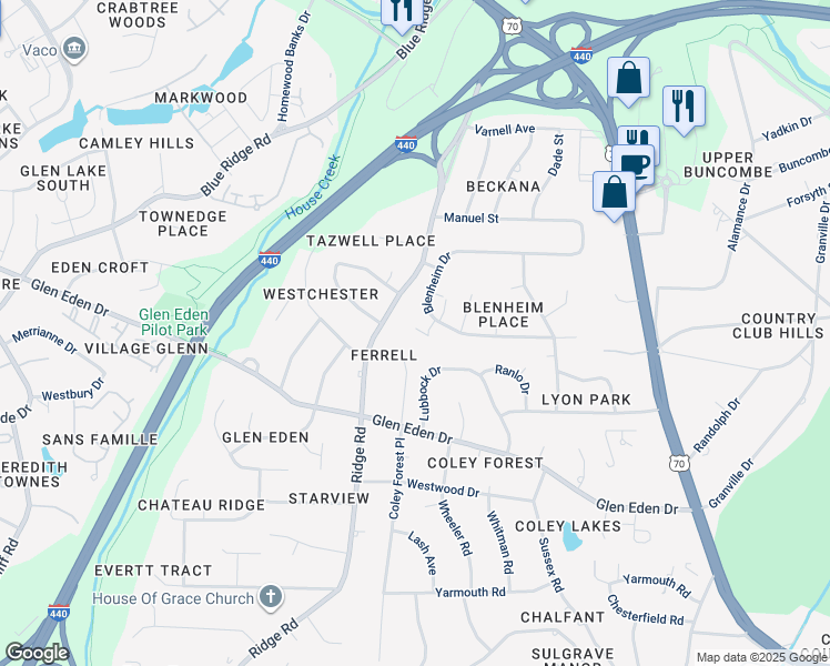 map of restaurants, bars, coffee shops, grocery stores, and more near 3003 Downs Court in Raleigh
