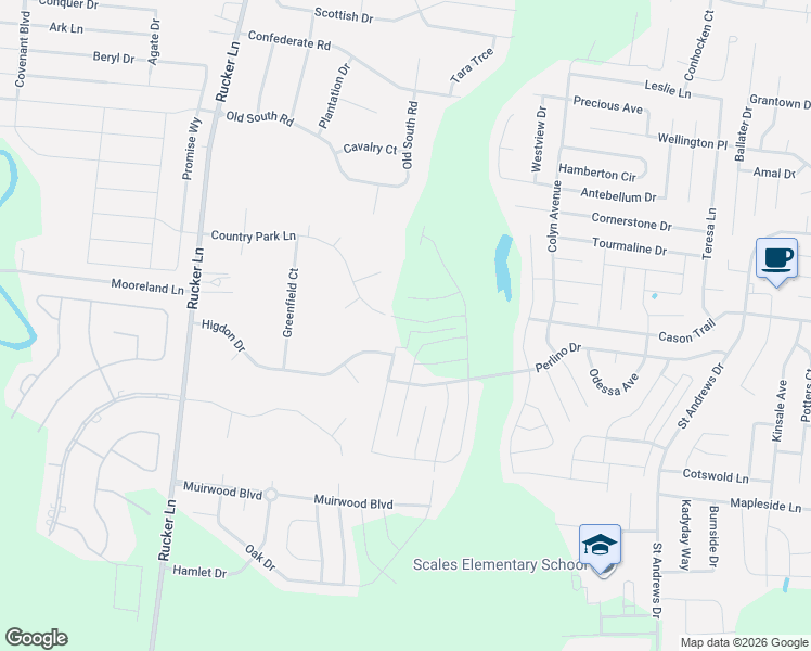 map of restaurants, bars, coffee shops, grocery stores, and more near 3816 Country Park Lane in Murfreesboro